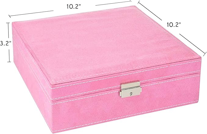Two-Layer Jewelry Box Organizer Display Storage case with Lock (Pink)