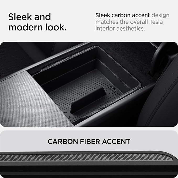 Spigen Armrest Console Organizer for Tesla Model Y Juniper (Standard, Premium & Performance 2026/2025) and Model 3 Highland (Standard, Premium & Performance 2026/25/24)