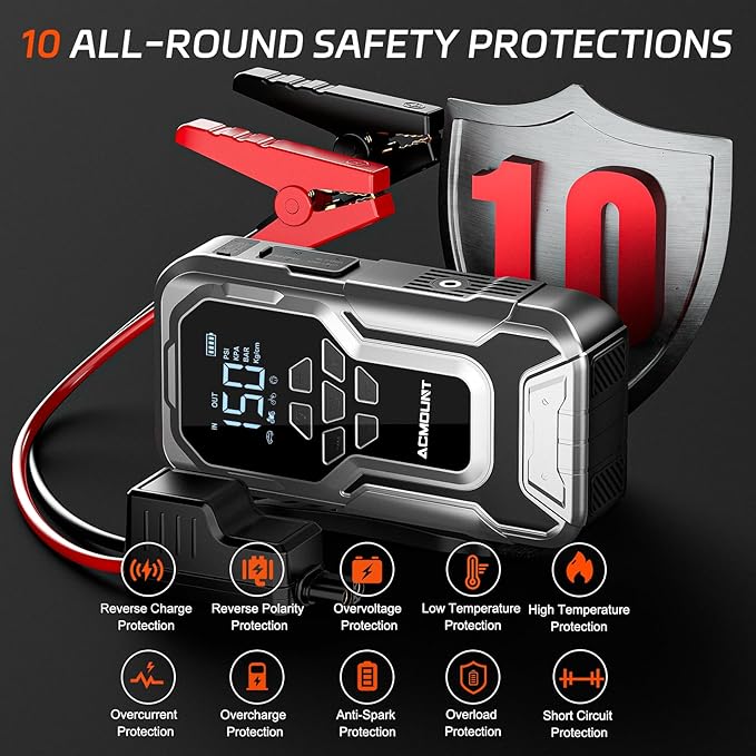 Acmount D18 Jump Starter with Air Compressor, 6000A Car Battery Jumper Starter Portable(All Gas/10.0L Diesel), 150PSI Tire