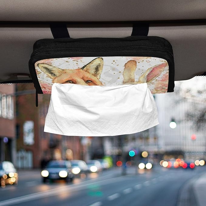 Car Tissue Holder Car Visor Organizer Tissue Box Holder for Car Sun Visor Organizer with Car Vehicle Accessories Essentials Interior for Women Men Fox Bunny Roses Pink