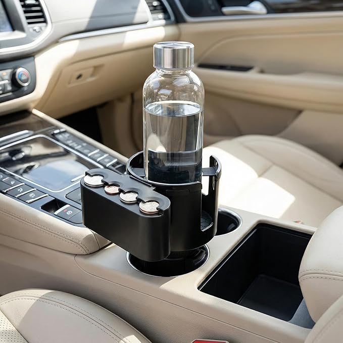 [Upgraded] Car Cup Holder Expander with Coin Organizer, Cup Holder Extender Adapter for Car with Adjustable Base, Fits Yeti, Hydro Flask, Nalgene, Owala, Bottles & Mugs in 2.7"-4.2" (10-46 OZ)