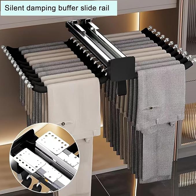 Pull-Out Clothes Rail,Extendable Pull Out Storage Closet Rod, Bearing 40kg Pull-Out Clothes Rail, Aluminum Alloy Retractable 