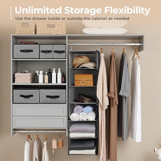 GRANNY SAYS Hanging Closet Organizer 6 Shelves, Closet Organizers and Storage with 5 Drawers, 6 Side Pockets Closet Hanging O