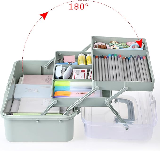 BTSKY 3-Layer Plastic Dividing Storage Box Craft Organizer and Storage with Adjustable Spacers Portable Handled Art Supply Or