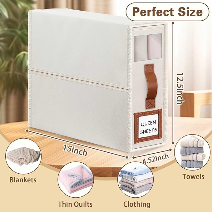 GhvyenntteS Bed Sheet Organizers and Storage 4 Pack (Queen & King Size), Foldable Sheet Organizers and Storage with Window an