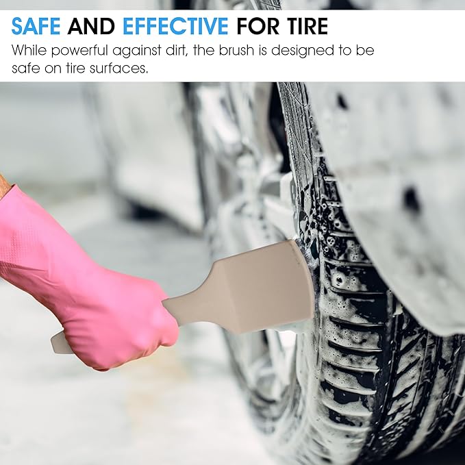 Nanoskin 8.5 Inch Heavy-Duty Tire Cleaning Brush - Ergonomic Steel Wire Scrub for Whitewall & Sidewall | Professional Auto De