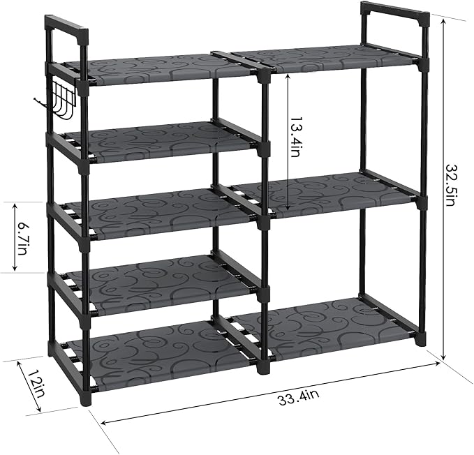CSXGBAB Black Tubes Closet Shoe Rack, Boot Rack, 5 Tier Oxford Fabric Shelf, Easy Assembly, Sturdy and Durable, Holds Up to 3
