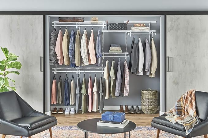 ClosetMaid ShelfTrack Wire Closet Organizer System, Adjustable from 5 to 8 Ft., with Shelves, Clothes Rods, Hardware, Durable