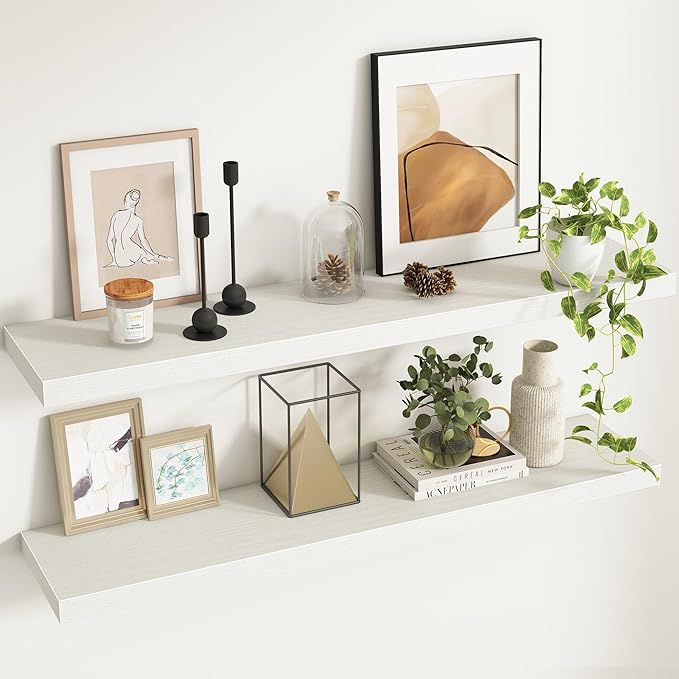 Fun Memories 48Inch Floating Shelves, 9.3Inch Deep Rustic Wall Shelves - Extra Deeper & Thicker Wall Mounted Storage Shelf fo