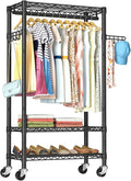Heavy Duty Clothes Rack Rolling Garment Rack,3 Tier Adjustable Wire Shelving Clothing Racks for Hanging Clothes with Hanger R