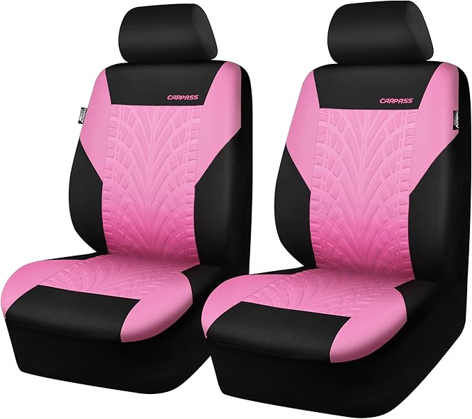 CAR PASS Car Seat Covers Two Front Only for Car, 3D Tyre Print Automotive Interior Covers, Airbag Compatible, Quick Setup Uni