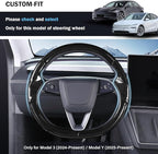 Steering Wheel Cover for Tesla Model 3 Highland(2024-Present)/ Model Y Juniper(2025-Present),Anti-Slip,Comfortable Grip,Breathable,Customized for Tesla Model 3/Y Accessories,Bright Black