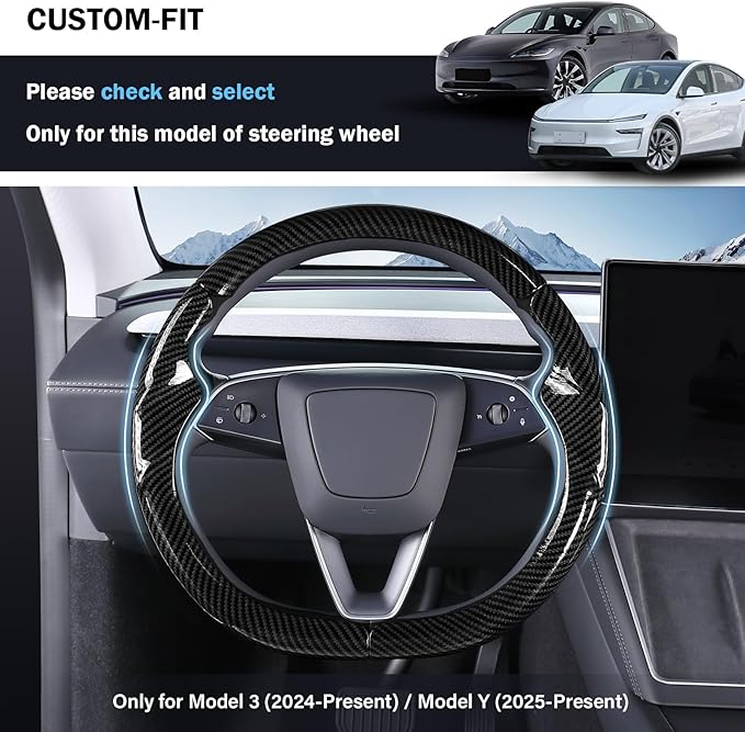Steering Wheel Cover for Tesla Model 3 Highland(2024-Present)/ Model Y Juniper(2025-Present),Anti-Slip,Comfortable Grip,Breathable,Customized for Tesla Model 3/Y Accessories,Bright Black