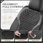 Coverado Seat Covers Full Set, Luxury Leather Car Seat Cover with Carbon Fiber Accents Design, Spill-Proof Durable Black Auto