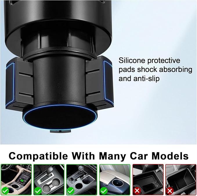 This Hill Car Cup Holder Expander 2-in-1 with Adjustable Base & 360° Rotating Phone Mount, Compatible with iPhone 17 Pro Max 