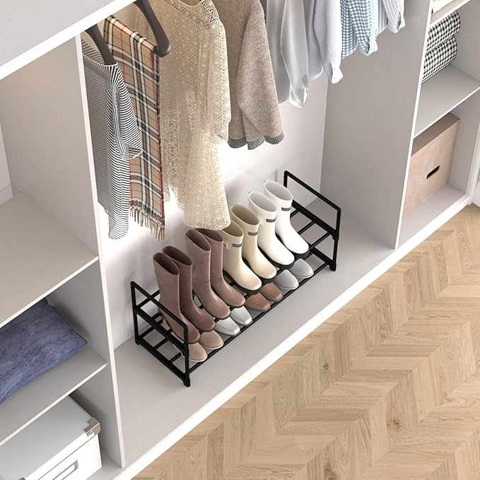Hsscblet 2 Tier Metal Shoe Rack,Adjustable Shoe Shelf Storage Organizer,Stackable Boot & Shoe Storage,for Entryway,Hallway,Cl
