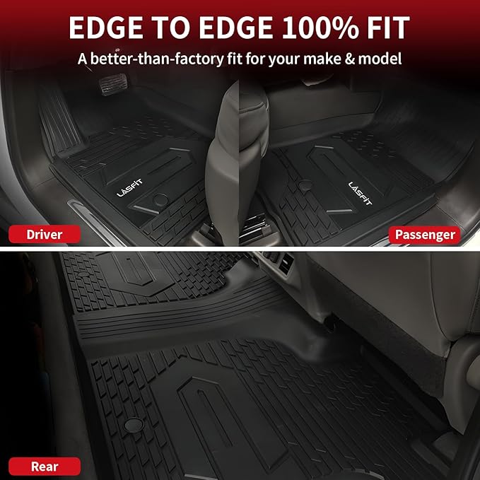 LASFIT Floor Mats 2019-2026 for Chevy Silverado/GMC Sierra 1500, 2020-2026 2500 HD/3500 HD, Crew Cab Only(Fit with Rear Under-Seat Storage, But Not Fit 2nd Row Plastic Storage) All Weather TPE Mats