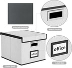Huolewa File Organizer Box with Lid, Collapsible File Folder Organizer for Office Document Storage, Filing Box with Plastic S