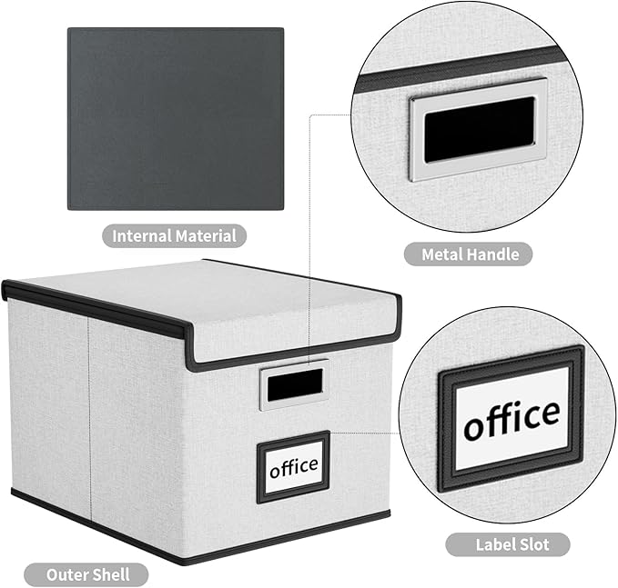 Huolewa File Organizer Box with Lid, Collapsible File Folder Organizer for Office Document Storage, Filing Box with Plastic S