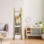 Fully Assembled Wood Ladder for Blankets, 5-Layer Structure Towel Rack, Farmhouse Style, Durable and Convenient Throw Blanket