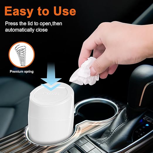 Car Trash Can, Mini Car Trash Bin with Lid, Leakproof Cup Holder Car Garbage Can with 20 Trash Bags, Vehicle Front Back Seat Organizers and Storage for Car, Home, Office, White