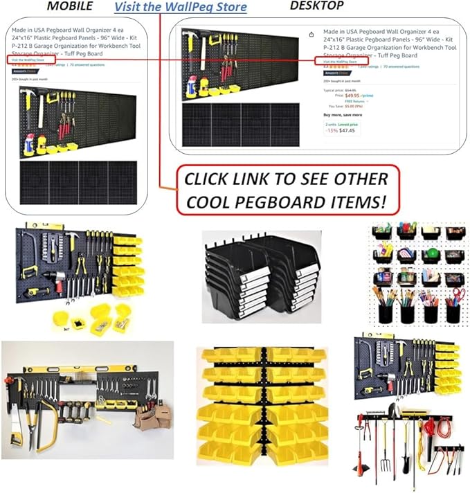 WallPeg Pegboard Bins & Cups - 15 each 5" Bins and 5 each 5" Cups - Hooks to Peg Board Panel Organize Hardware Arrange Access