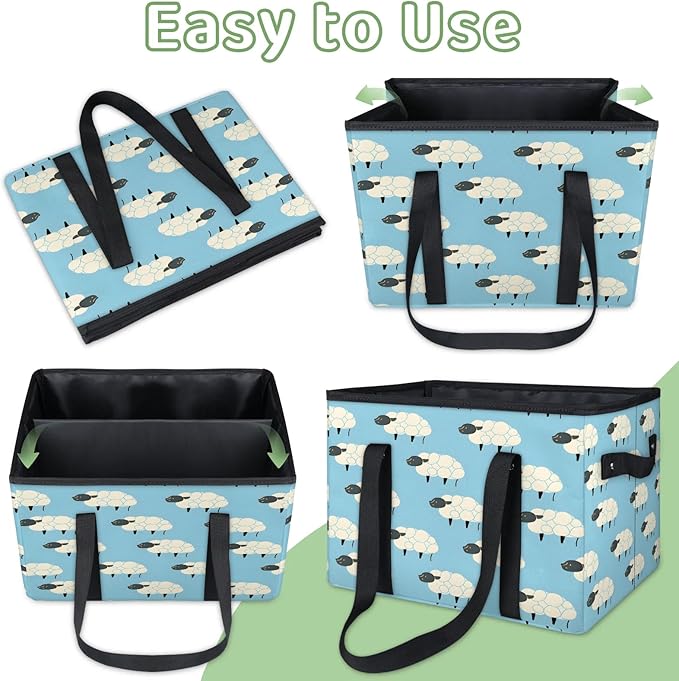 Reusable Grocery Bags Heavy Duty Shopping Bags Foldable Large Tote Bags with Long Handles & Hard Bottom