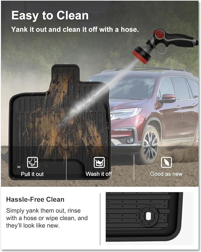 KIWI MASTER Floor Mats for 2016-2022 Honda Pilot, OEM Replacement 08P17-TG7-300, Custom Fit All Weather Car Mats, Heavy Duty TPE Floor Liners, Front & Rear 3 Row, Black