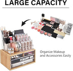 Ikee Design Bamboo Acrylic Makeup Organizer with 4 Drawers and Removable Top Lipstick Holders, Ideal for Make-up or Accessori