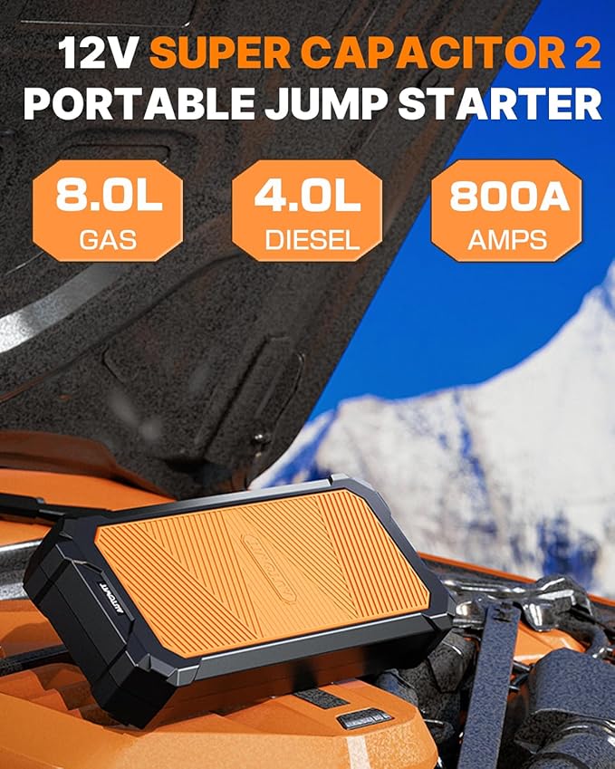 Autowit Super Capacitor Jump Starter, 12V Batteryless Portable Jump Box, Jumper Cables for 8.0 Gas&4.0 Diesel Car, Portable