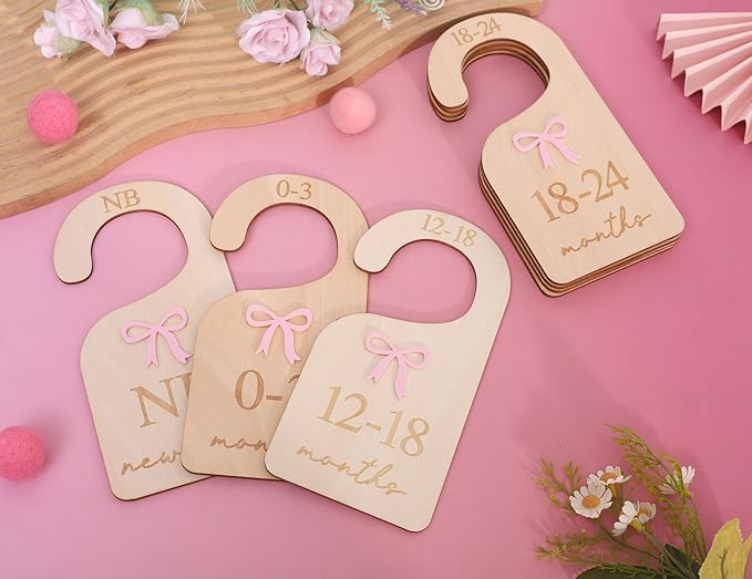 Wooden Bow Nursery Closet Dividers - Baby Girl Closet Organizer with Bow,Newborn to 24,Girl Closet Dividers,Bow Baby Shower(B