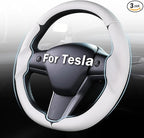 Steering Wheel Cover for Tesla Model 3 (2017-2023) / Model Y (2020-2024),Anti-Slip,Comfortable Grip, Breathable,Customized for Tesla Model 3/Y Accessories,Nappa White