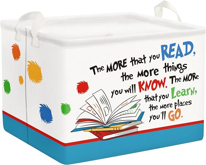 Clastyle Collapsible Back to School Reading Book Storage Basket Dr Quotes Book Organizer for Nursery Room Classroom Library R