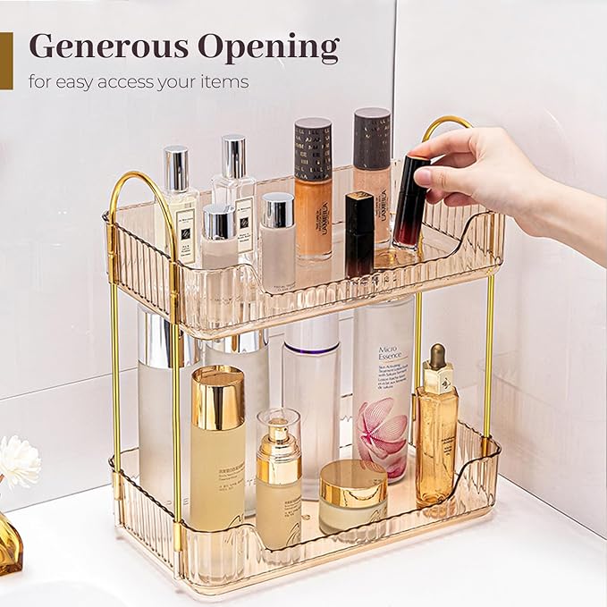 Aveniee Bathroom Counter Organizer, 2 Tier Perfume Skin Care Countertop Storage Shelf, Vanity Makeup Tray for Cosmetic Skinca