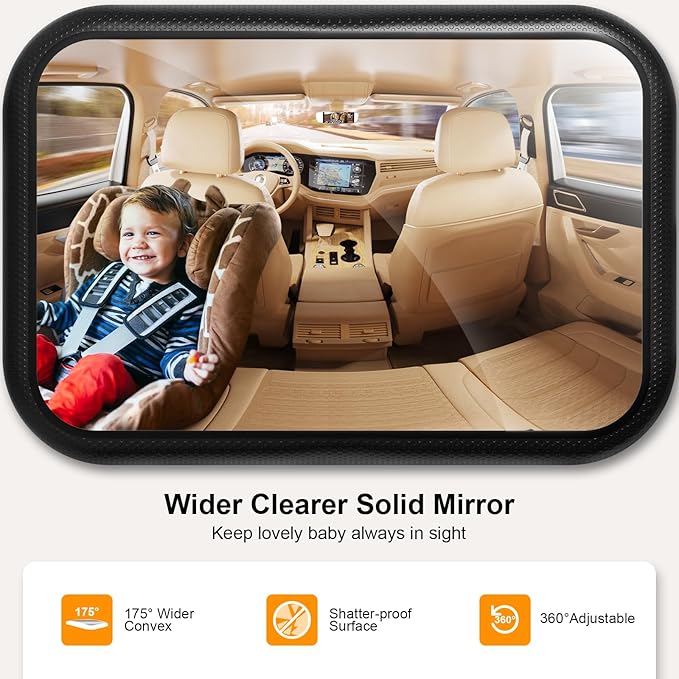 Baby car mirror with water-cool mirror surface detail, crash tested and certified for newborn safety
