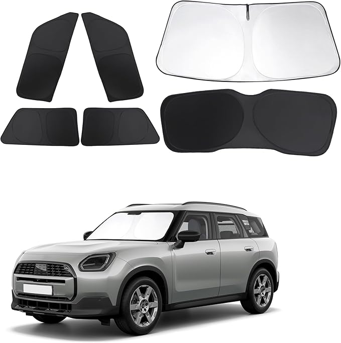 Windshield Sun Shade Car Windshield Foldable Full Windows Coverage Custom Fit for 2024-2026 Mini Countryman Cooper F66 SUV Accessories Window Shades Block Sun UV Rays 6PCS