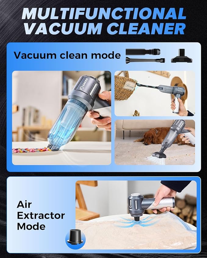 Saker Car Vacuum Portable Cordless, Foldable Mini Handheld Vacuum Cordless and Air Duster 17000PA High Power Vacuum Cleaners 