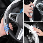 Car Steering Wheel Cover Set Bright Carbon Fiber Wrap Non-Slip 3pcs Steering Wheel Accessories 14.5-15 inch Universal (White)