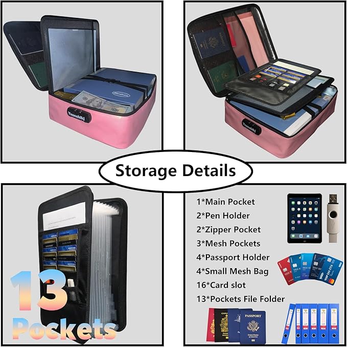 Yuanshikj Heat Insulated Fireproof Waterproof Safe File Organizer,Document Organizer Box with Lock Labels,Multi-Layer Portabl