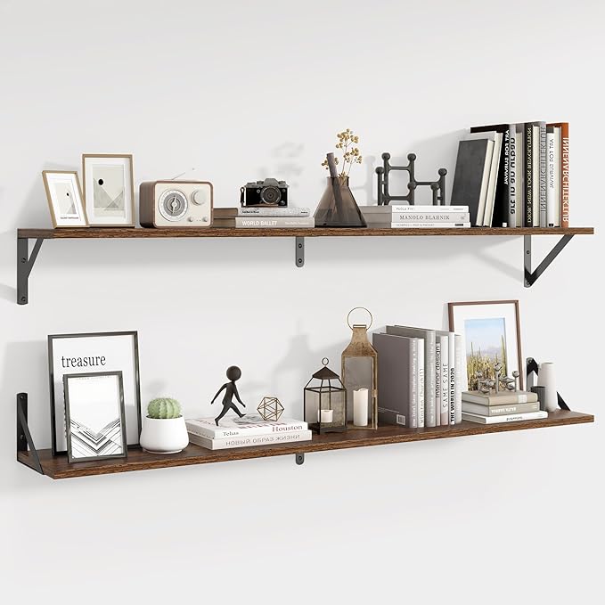 Axeman 48 Inch Floating Shelves | 8 Inch Deep Walnut Wall Shelves Set of 2 | 47.3W x 8D Rustic Wood Shelves for Bookshelf Liv
