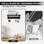 Key and Mail Holder Wall Mount, Key Holder with Shelf and Mail Organizer Wall Mount. Mail Holder with 5 Hooks for Coat, Dog L