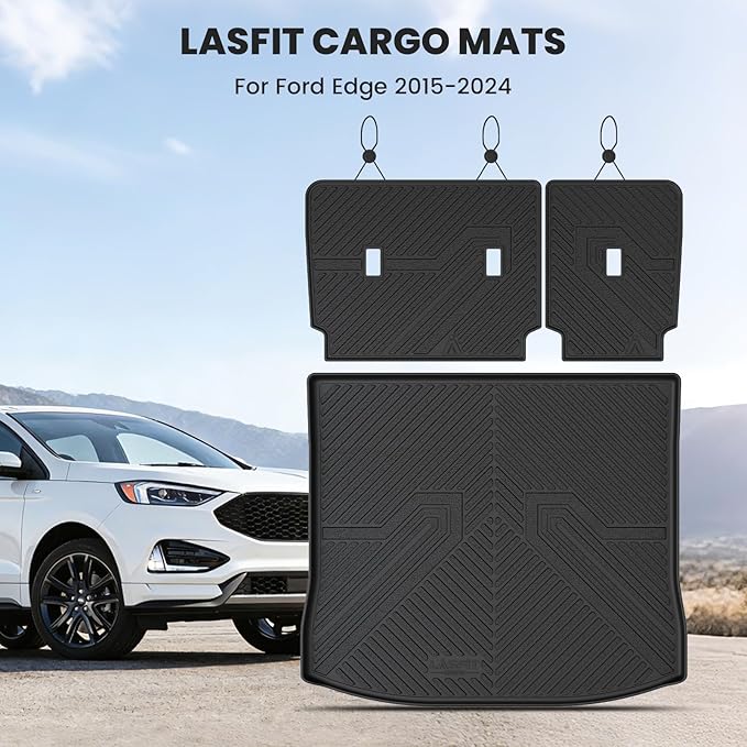 LASFIT Floor Mats&Cargo Backrest Mat for Ford Edge 2015-2024,Costom Fit All Weather Protection TPE Easy Clean Floor Liners, Keep Your Car Trunk Clean and Tidy,1pcs.