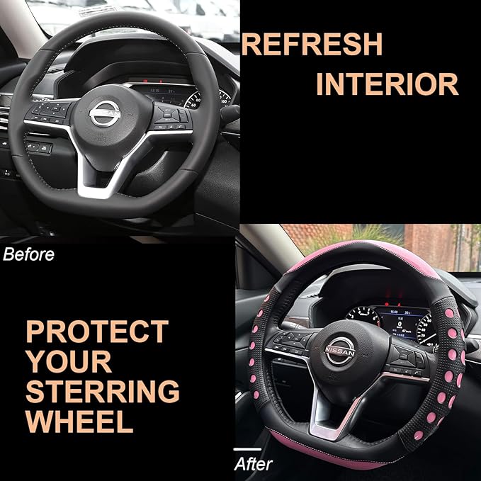 PINCTROT D Shaped Race Grip Steering Wheel Cover, Anti Slip Silicone Perforated Design with Soft Touch Padding, Enhanced Grip for Sporty Driving Flat Bottom 14.5-15 Inch (Racing Pink)
