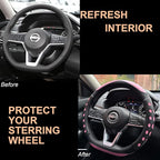 PINCTROT D Shaped Race Grip Steering Wheel Cover, Anti Slip Silicone Perforated Design with Soft Touch Padding, Enhanced Grip for Sporty Driving Flat Bottom 14.5-15 Inch (Racing Pink)