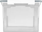 Storex Portable File Tote with Locking Handles, Letter/Legal Files, 18.5" X 14.25" X 10.88", Clear/Silver