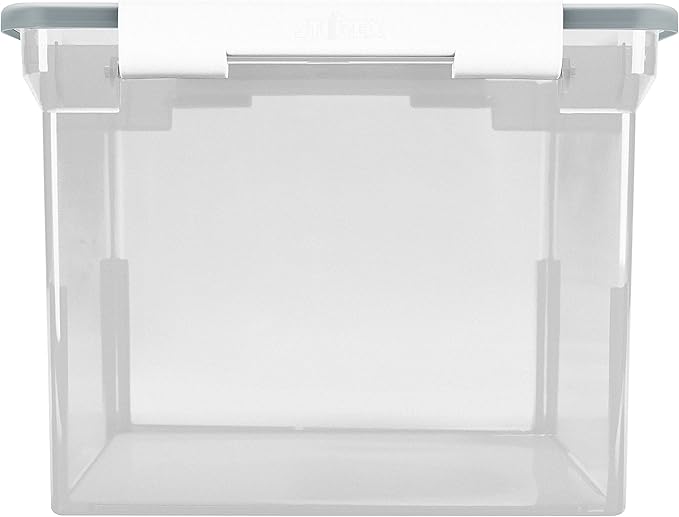 Storex Portable File Tote with Locking Handles, Letter/Legal Files, 18.5" X 14.25" X 10.88", Clear/Silver