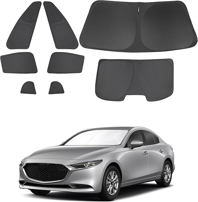 TINGLU Window Shades for Mazda 3 2019-2026 Accessories Car Side Full Windows Rear Triangular Windshield Sun Shade Sun UV Rays & Privacy Protection for Camping 8PCS