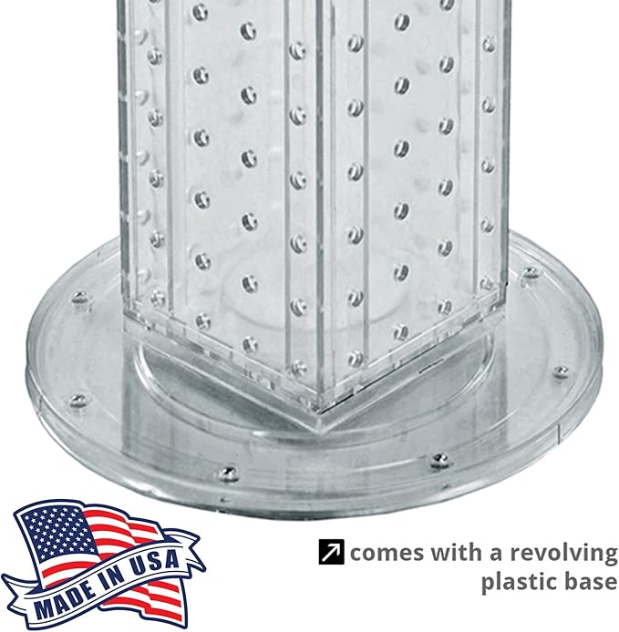 Azar Displays 700220-CLR-2C16 Four-Sided 4”W x 12” Revolving Pegboard Tower Kit Counter Display with 16-Pack of 2 inch Lockin