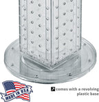 Azar Displays 700220-CLR-2C16 Four-Sided 4”W x 12” Revolving Pegboard Tower Kit Counter Display with 16-Pack of 2 inch Lockin