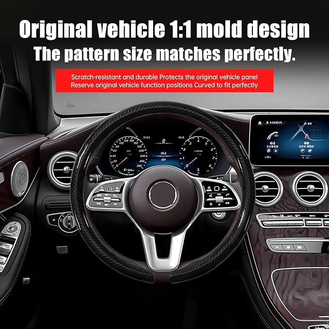 Car Steering Wheel Cover for Subaru Forester, Outback, Crosstrek, Impreza WRX - Carbon Fiber Pattern Protective Cover in Black Compatible with 15-inch Wheels Decorative Modification Accessories